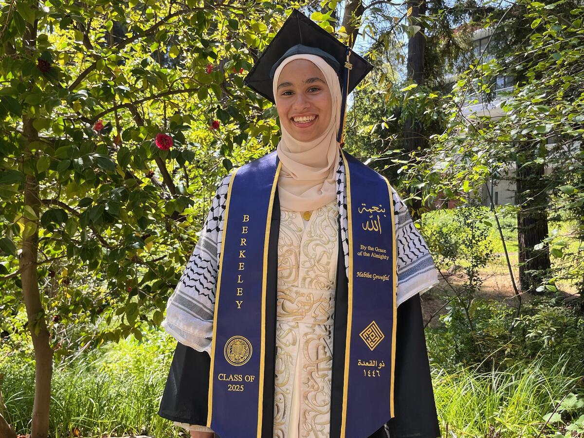 Image of Habiba Geweifal in graduation cap and gown
